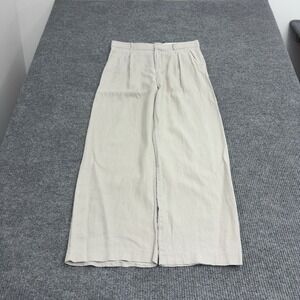 Mango Pants Womens 7 Beige Linen Pleated Wide Leg Minimalist Casual Summer